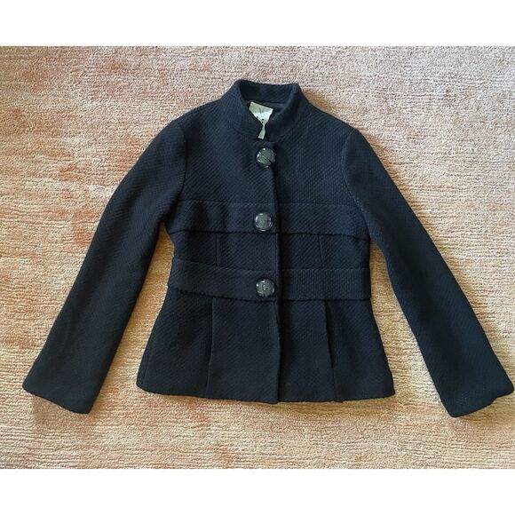 Tibi New York Black Textured Wool Blend Jacket Size 6 Glass Button plated hem - Picture 1 of 6